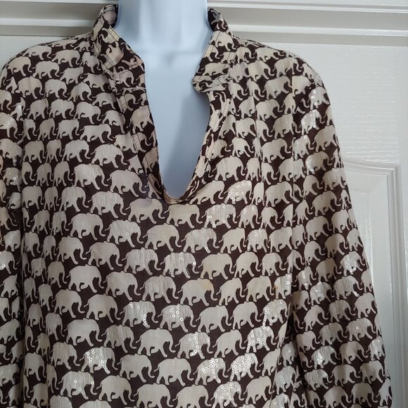 Tory Burch Lucky Elephant Sequin Playful Luxury Relaxed Fit Top 8 - Picture 4 of 9